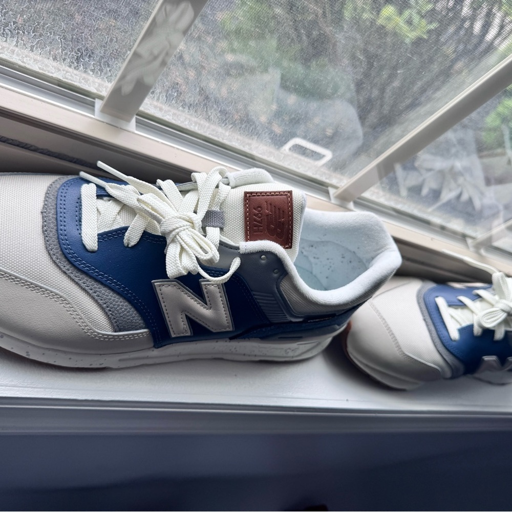 New Balance Kids White and Navy Blue Lace-Up Sneakers